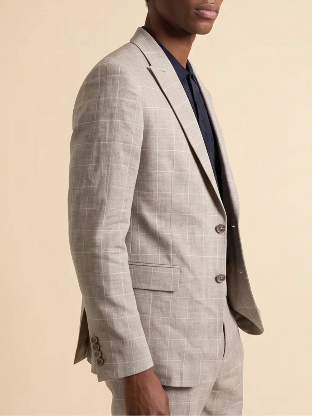 Men's Light Gray Windowpane Suit Jacket